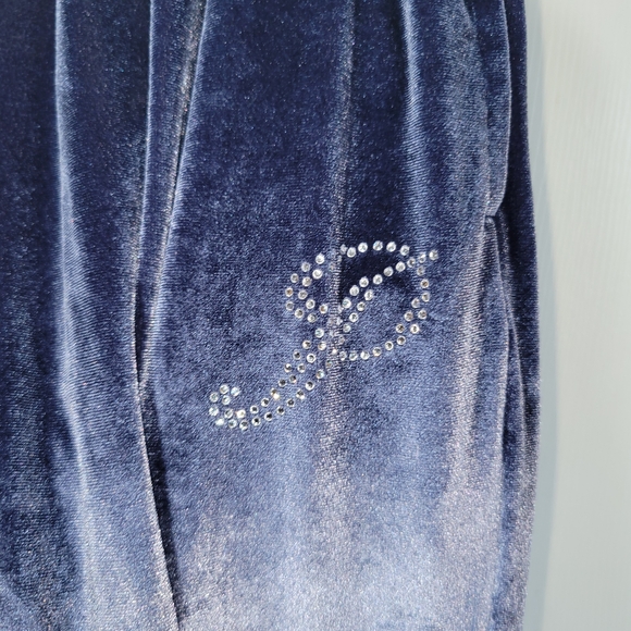 XL VS PINK Velour Rhinestone Logo w/Pockets Wide Leg Joggers Midnight Navy Blue - Picture 7 of 9